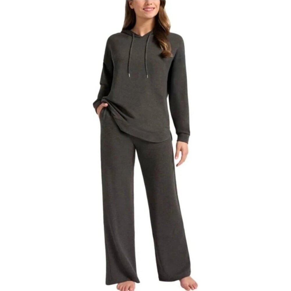 Max & Mia Women's S Heather Charcoal Hooded Pajama Lounge Set Modal Blend i1716
